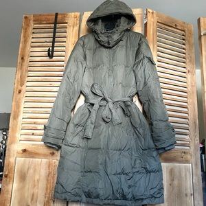 Ellen Tracy Olive Green Midi Puffer Coat